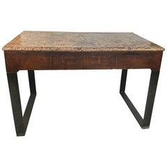 18c Italian Table with Original Stone Top and Contemporary Iron Base