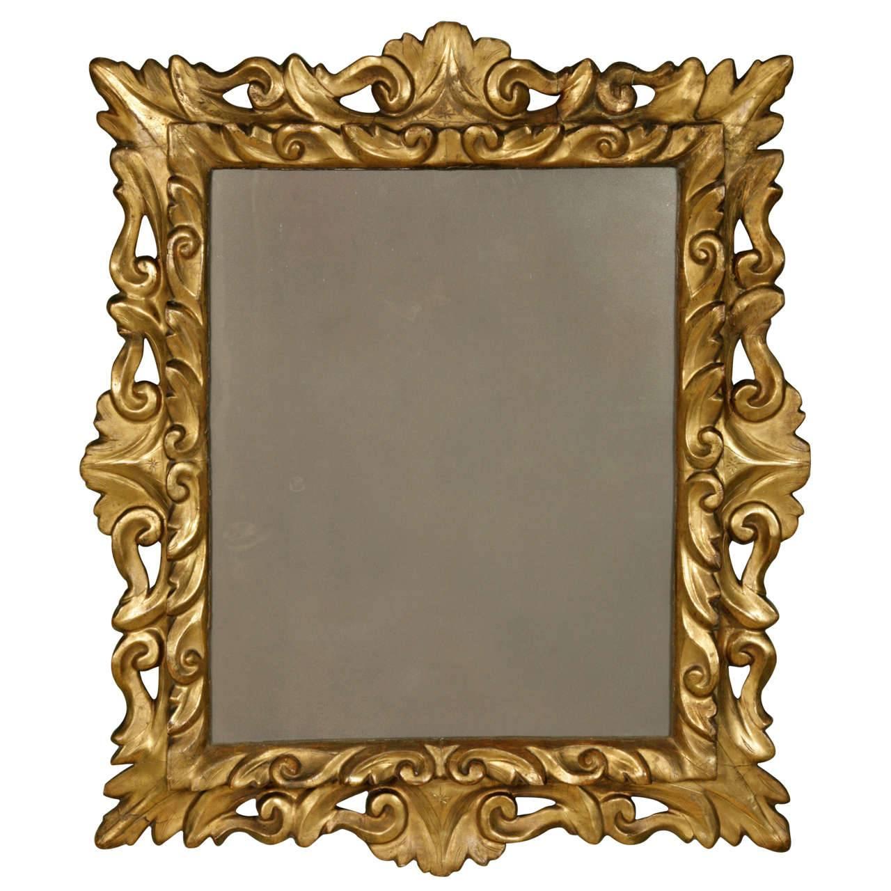 Mid-18th Century Italian Carved Mirror Featuring Original Gilding