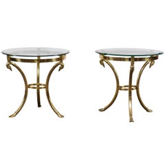 Pair of circa 1960s Italian Brass Swan Head Tables with Glass Tops