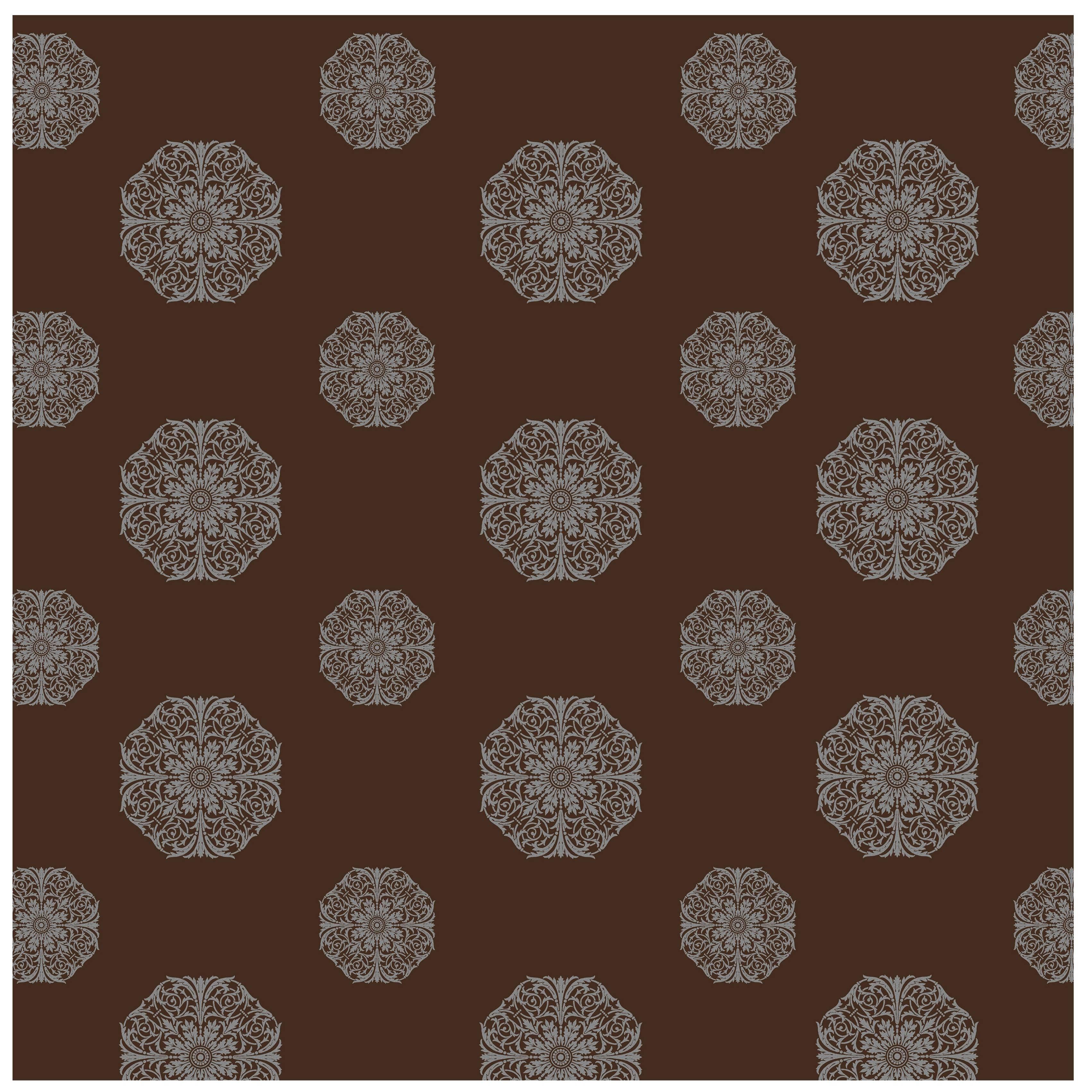 Porter Teleo Brown and Metallic Silver Teleo Contemporary Wallpaper Two-Roll Set For Sale