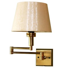 Pair of Brass Wall Lamps with Swing Arms and Original Shades, circa 1950