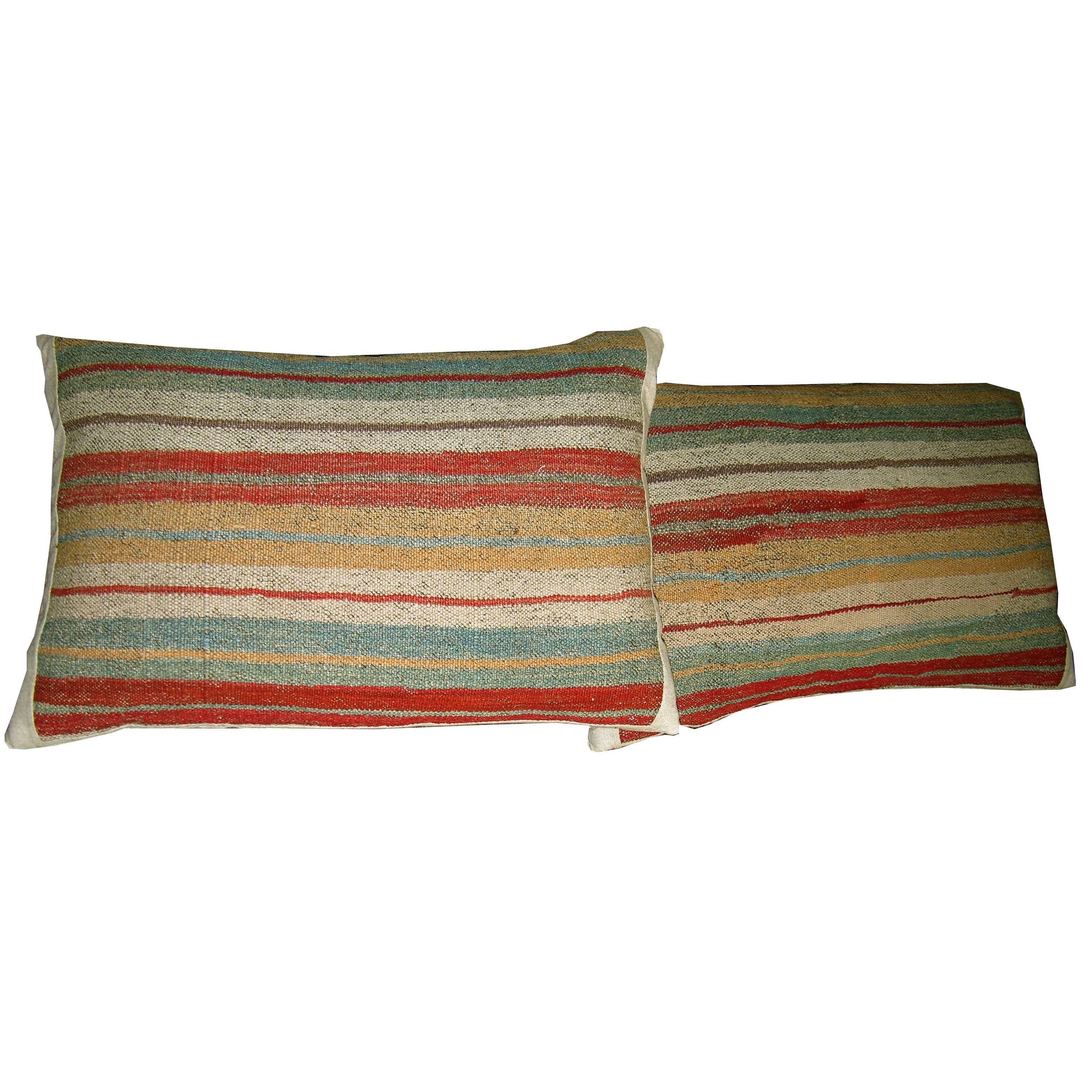 Pair of Antique Kilim Pillows, circa 1920 For Sale