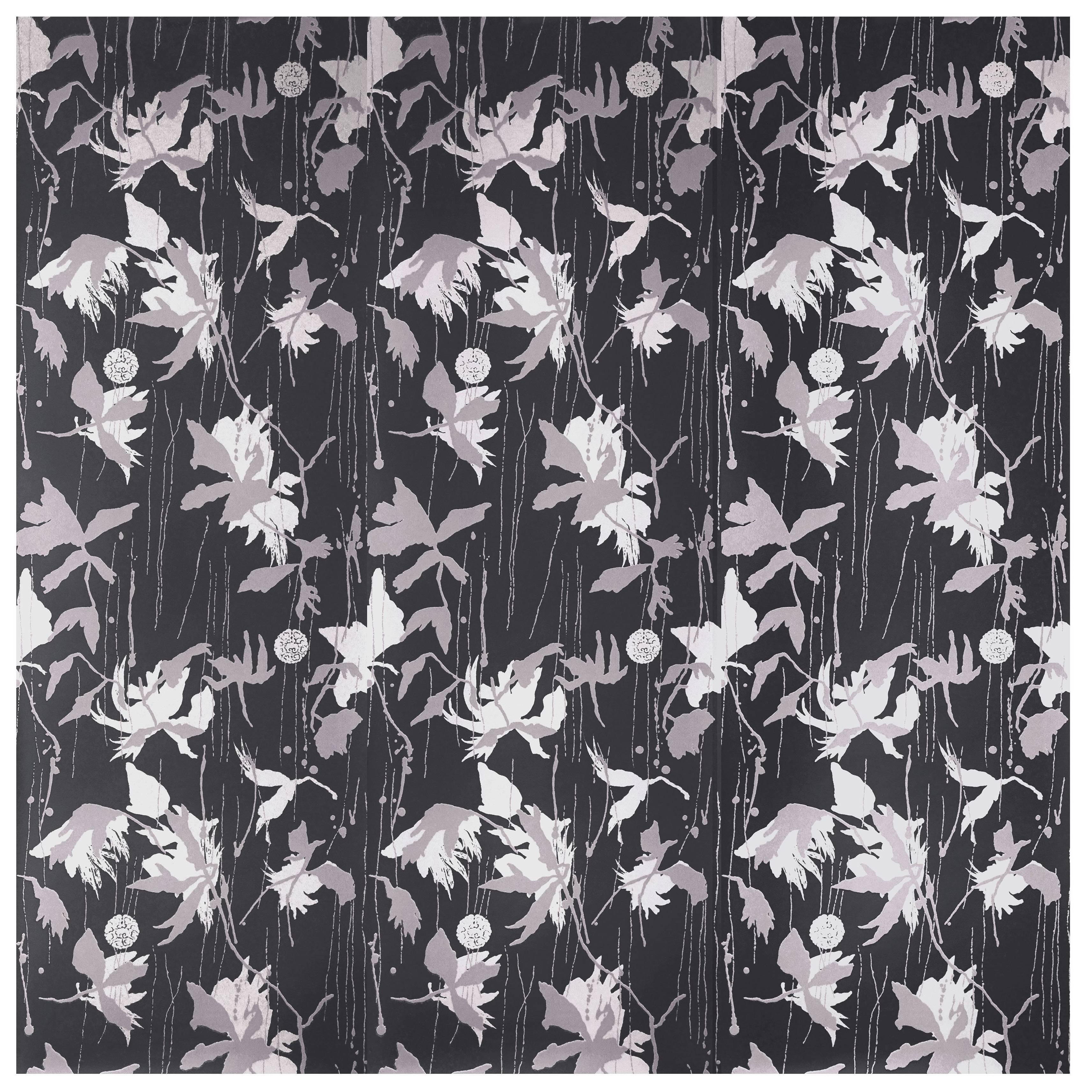 Porter Teleo Japanese Garden Violet Black Contemporary Wallpaper Two Roll Set For Sale