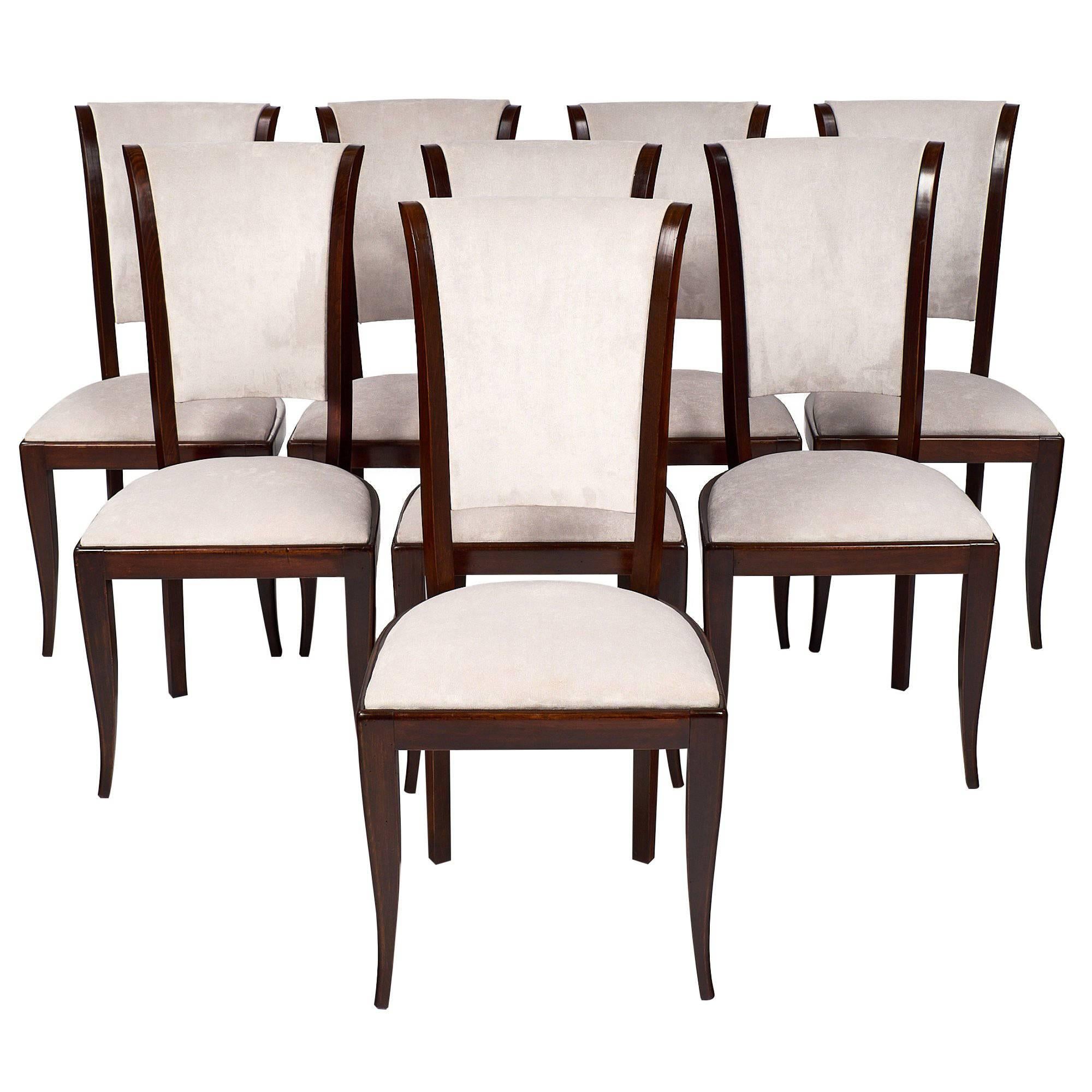 Set of Eight French Art Deco Velvet Dining Chairs