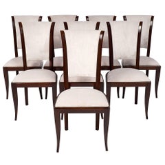 Set of Eight French Art Deco Velvet Dining Chairs