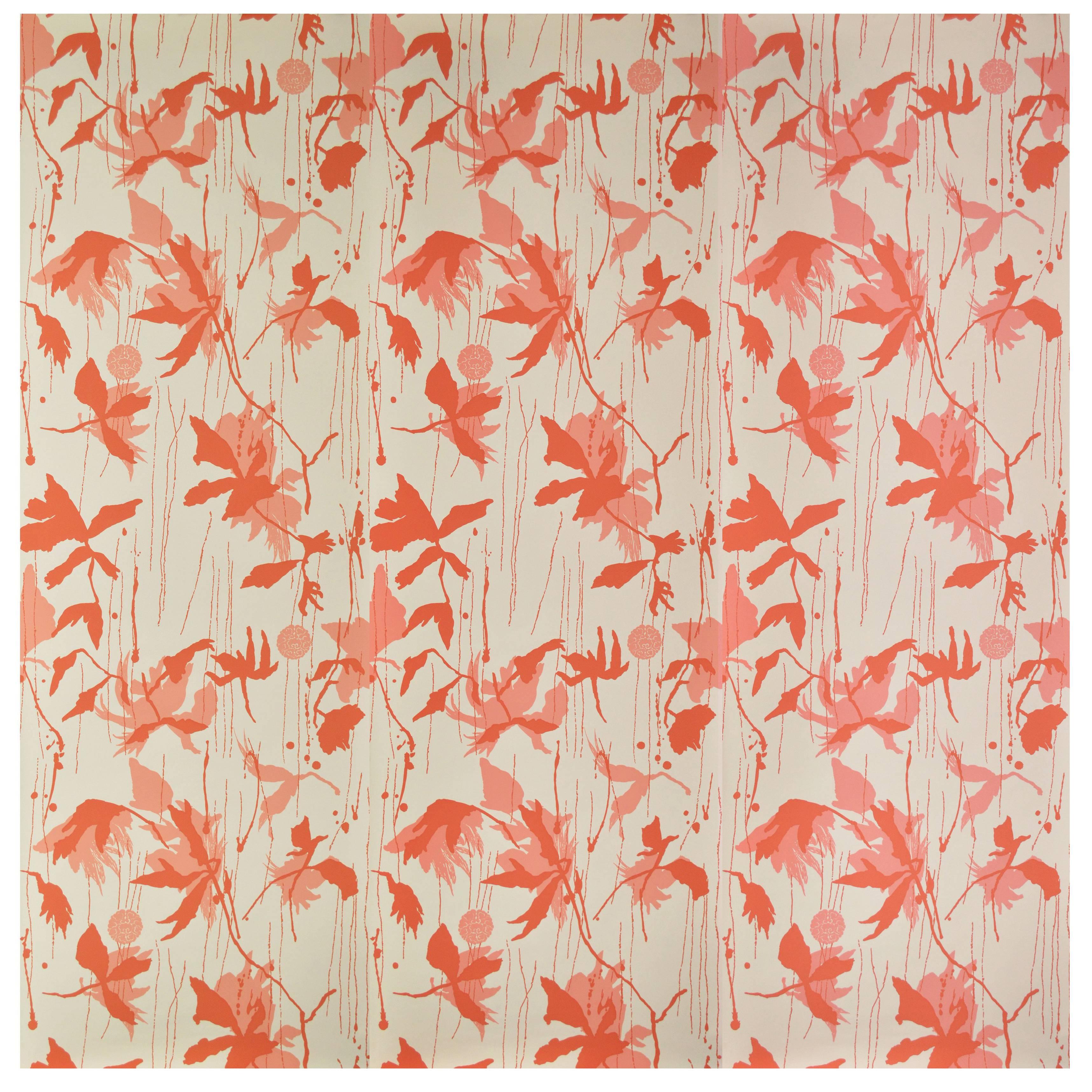 Porter Teleo Japanese Garden Rose and Cream Contemporary Wallpaper Two Roll Set For Sale