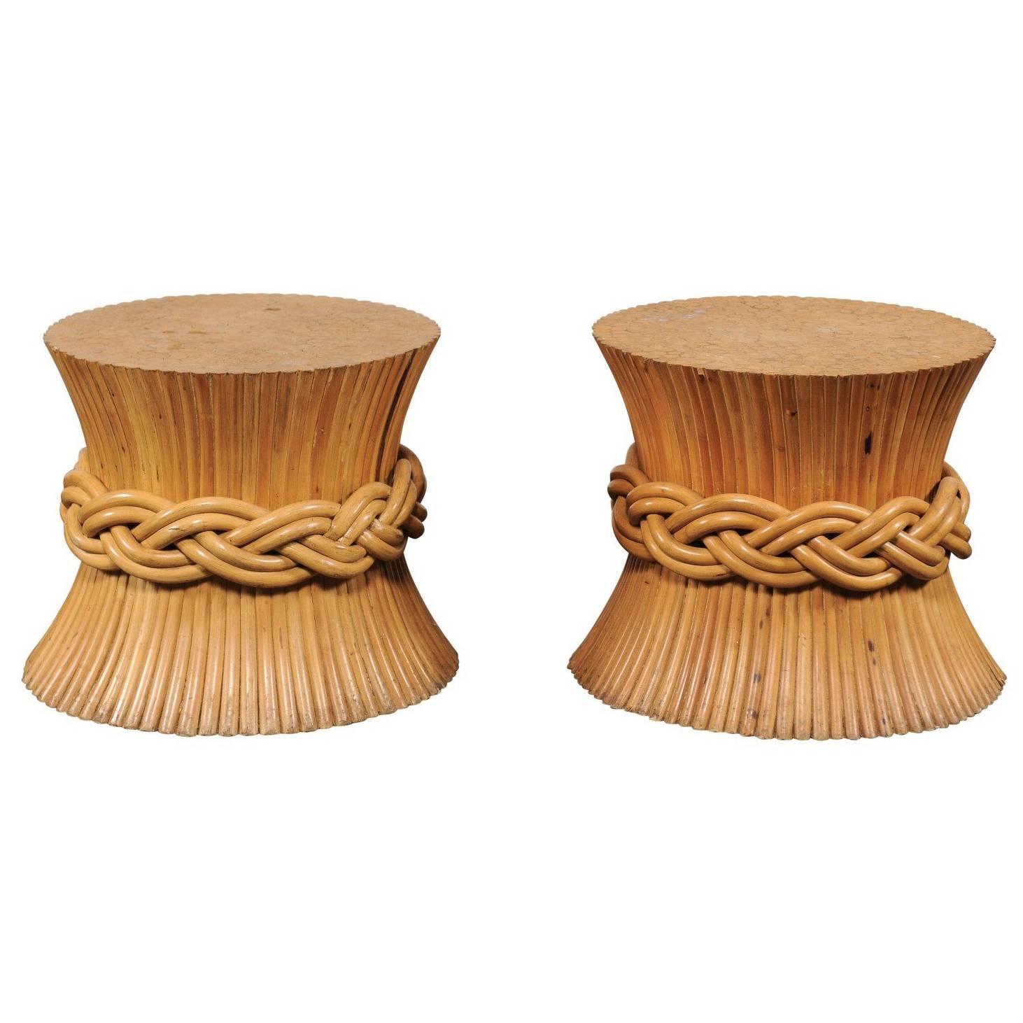 Pair of Sheaf of Wheat Tables Attributed to McGuire, circa 1970s