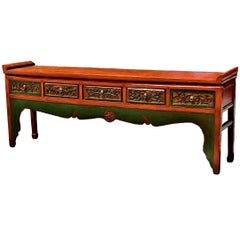 Chinese Antique Console Table Cinnabar Lacquer Over 8 ft Long Altar