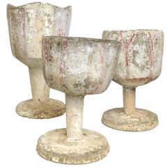 Set of Three Cast Stone "Chalice" Planters
