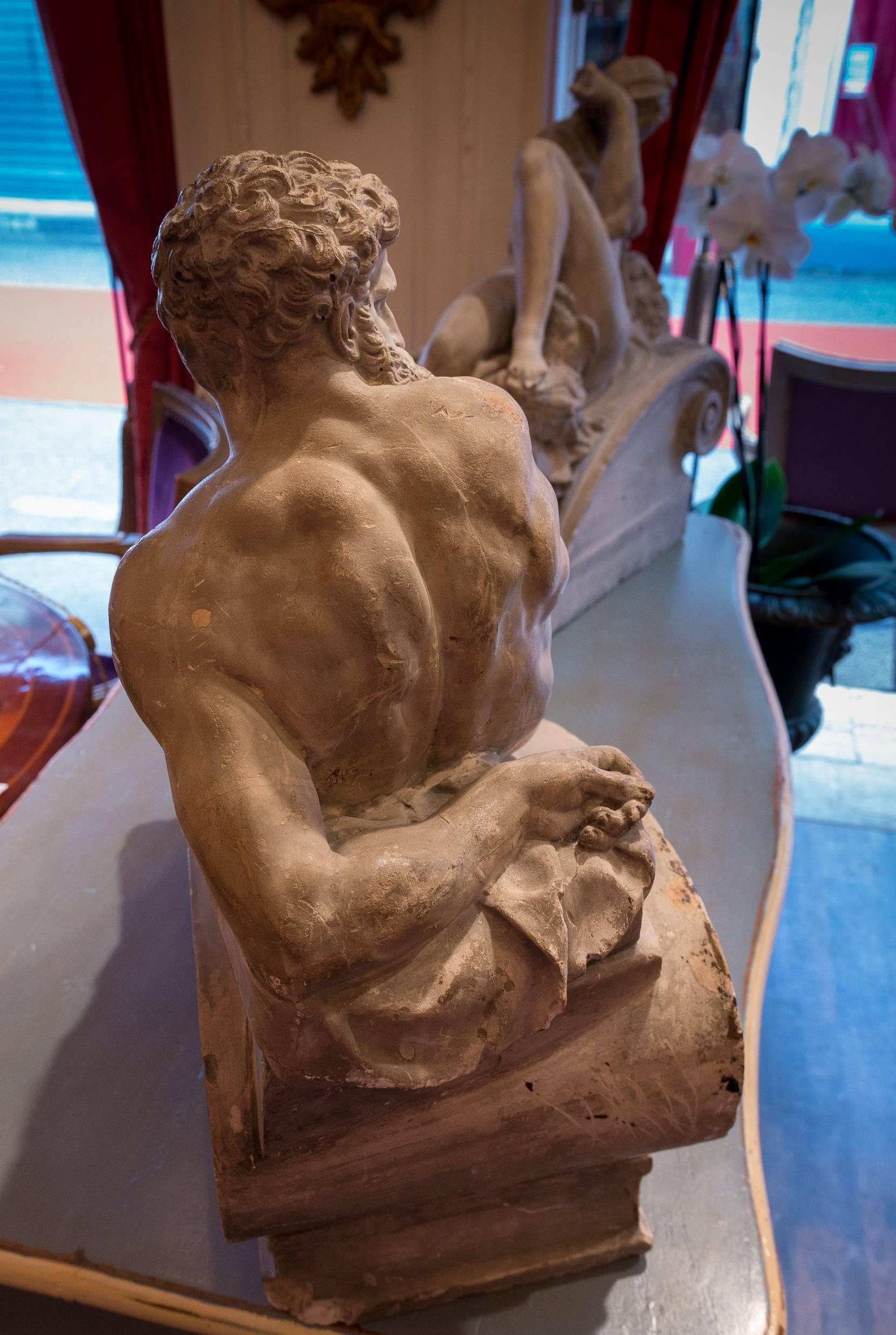 The Day and the Night Late 19th Century Plaster Group Based on Michel-Ange In Good Condition For Sale In Saint Ouen, FR