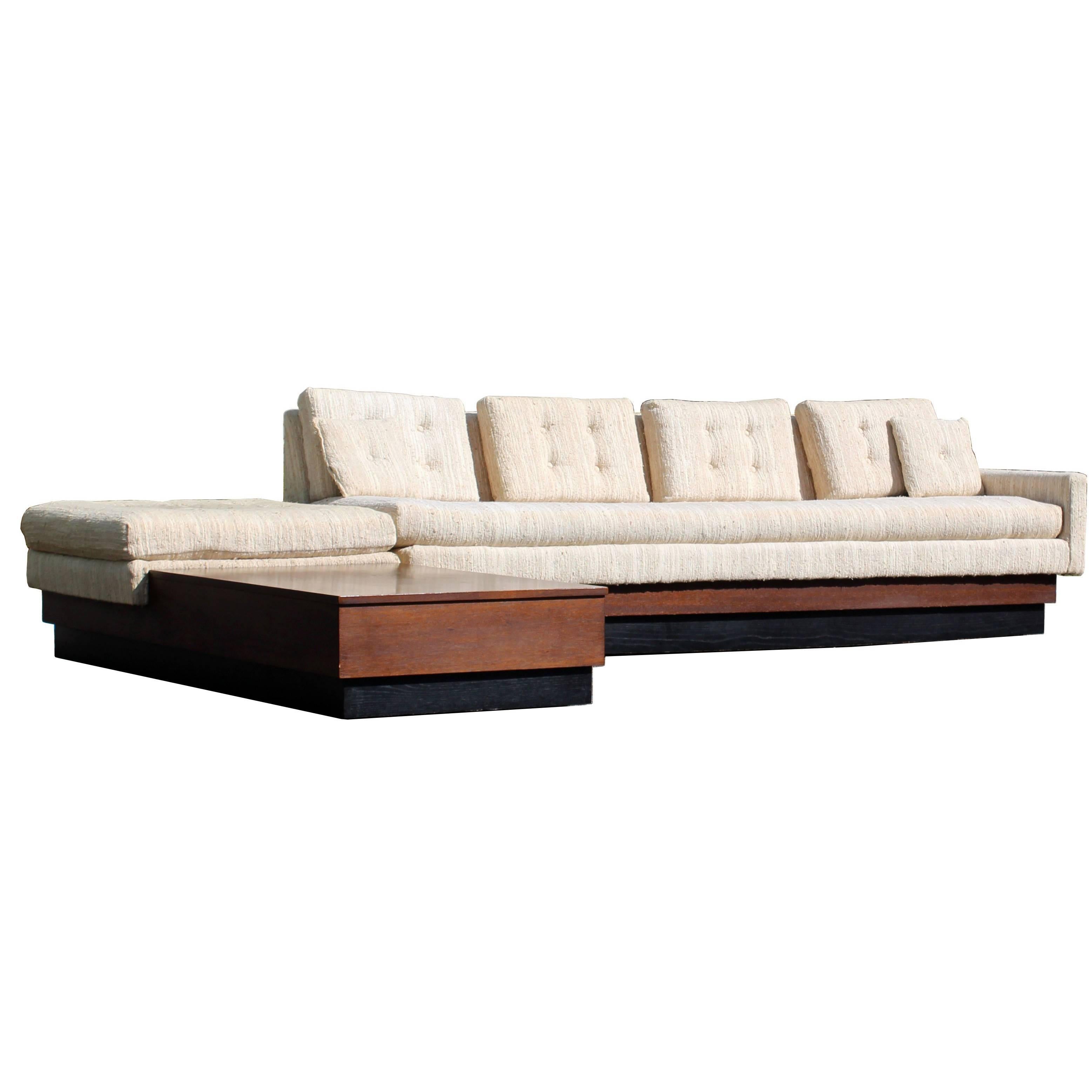 Mid-Century Modern Two-Piece Sofa Black Plinth Base Pearsall Attributed