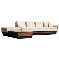 Mid-Century Modern Two-Piece Sofa Black Plinth Base Pearsall Attributed