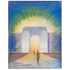 "American Olympics 1928, " Spectacular Art Deco Drawing of Stadium Entrance