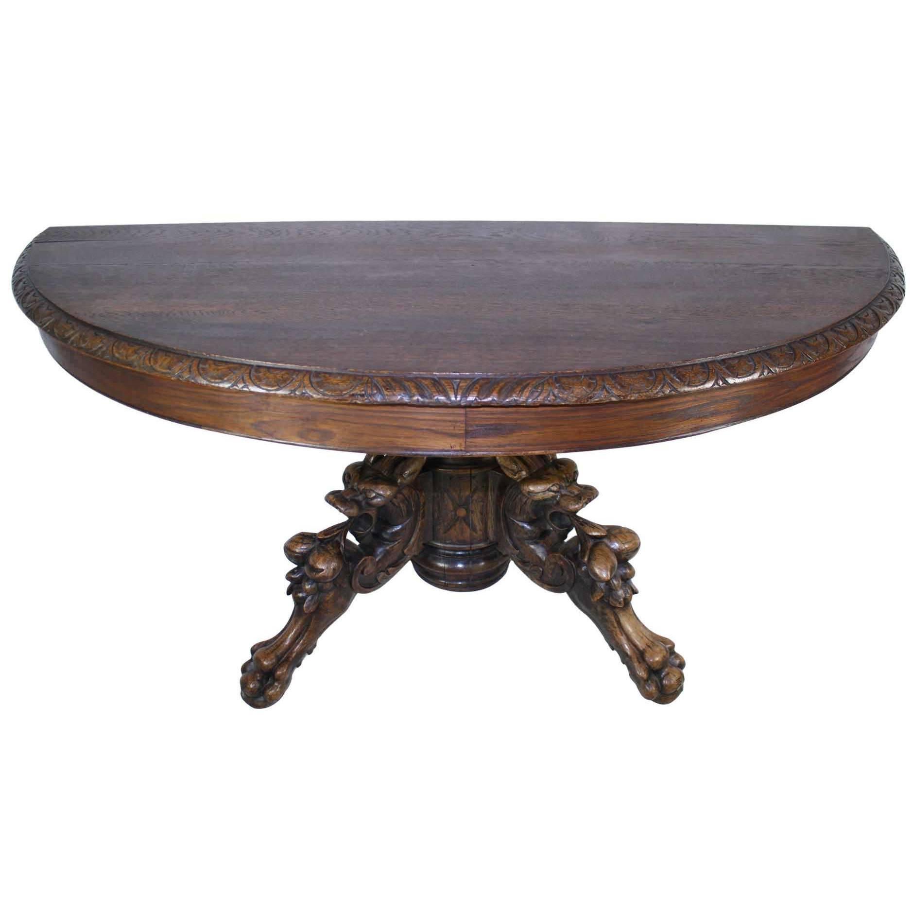 French Oak Hunt Demilune Table, circa 1880