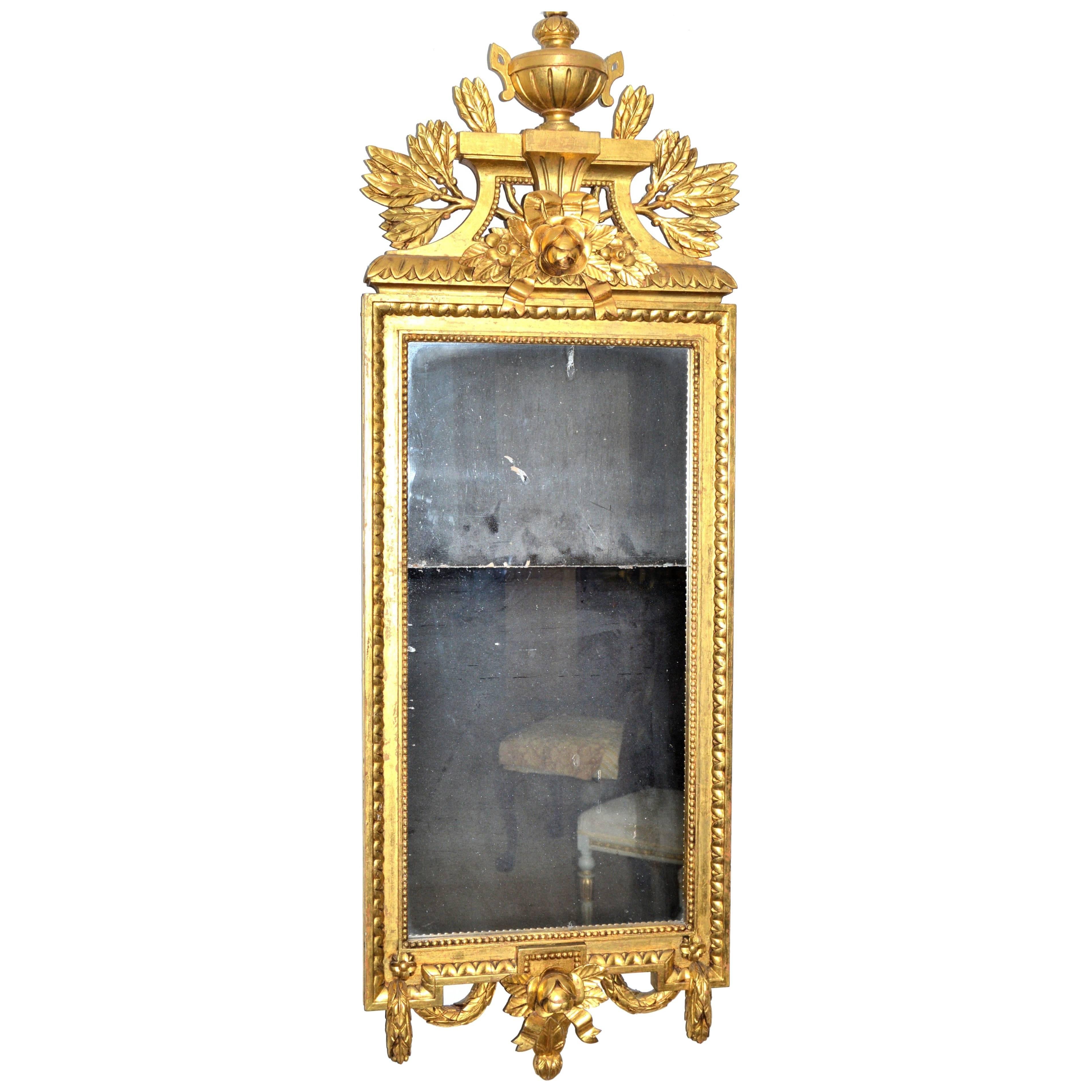 Swedish Gustavian Style Carved Giltwood Mirror For Sale
