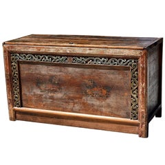 Original Early 19th Century Mongolian Chest with Painted Foo Dogs