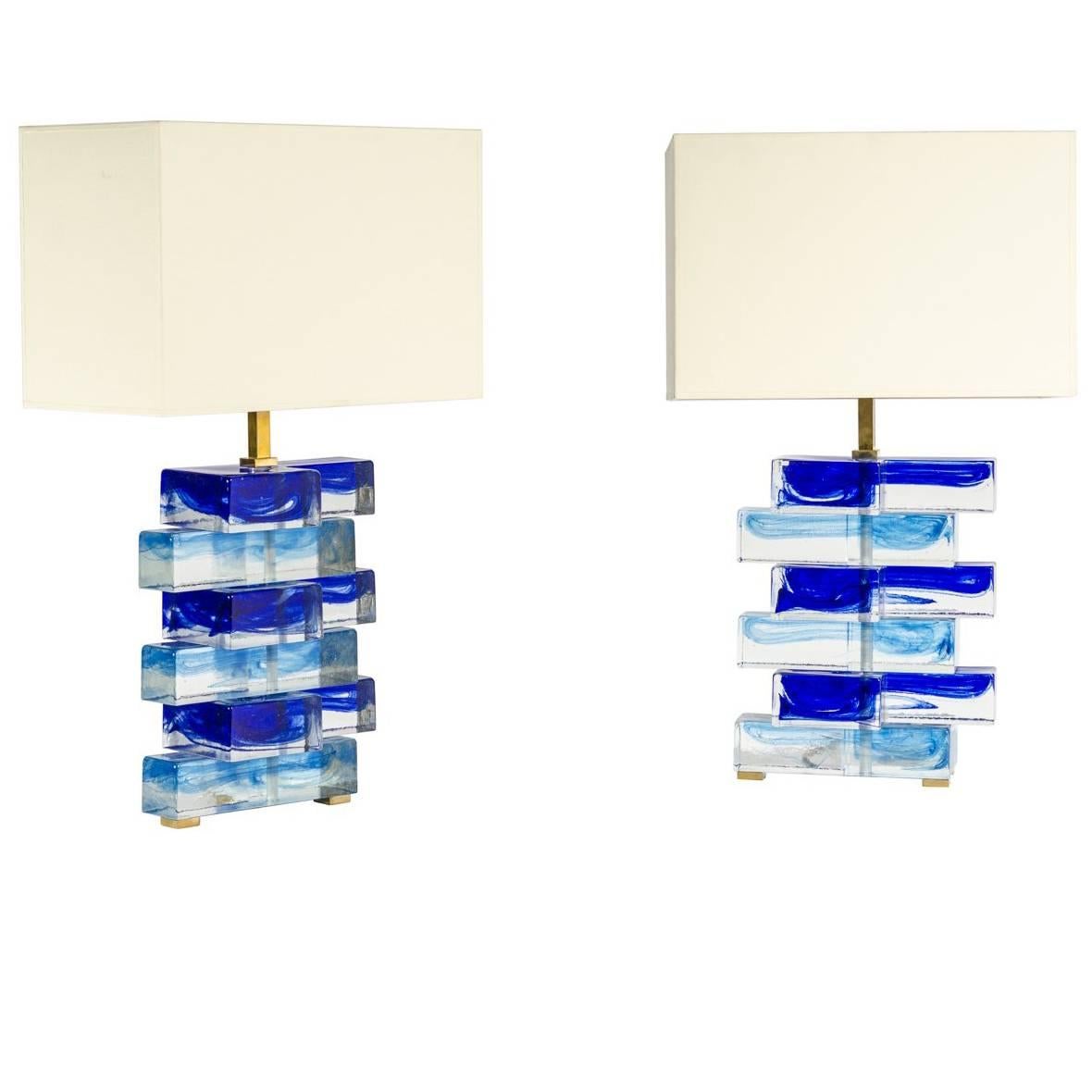 Pair of Murano Blue Glass Table Lamps
