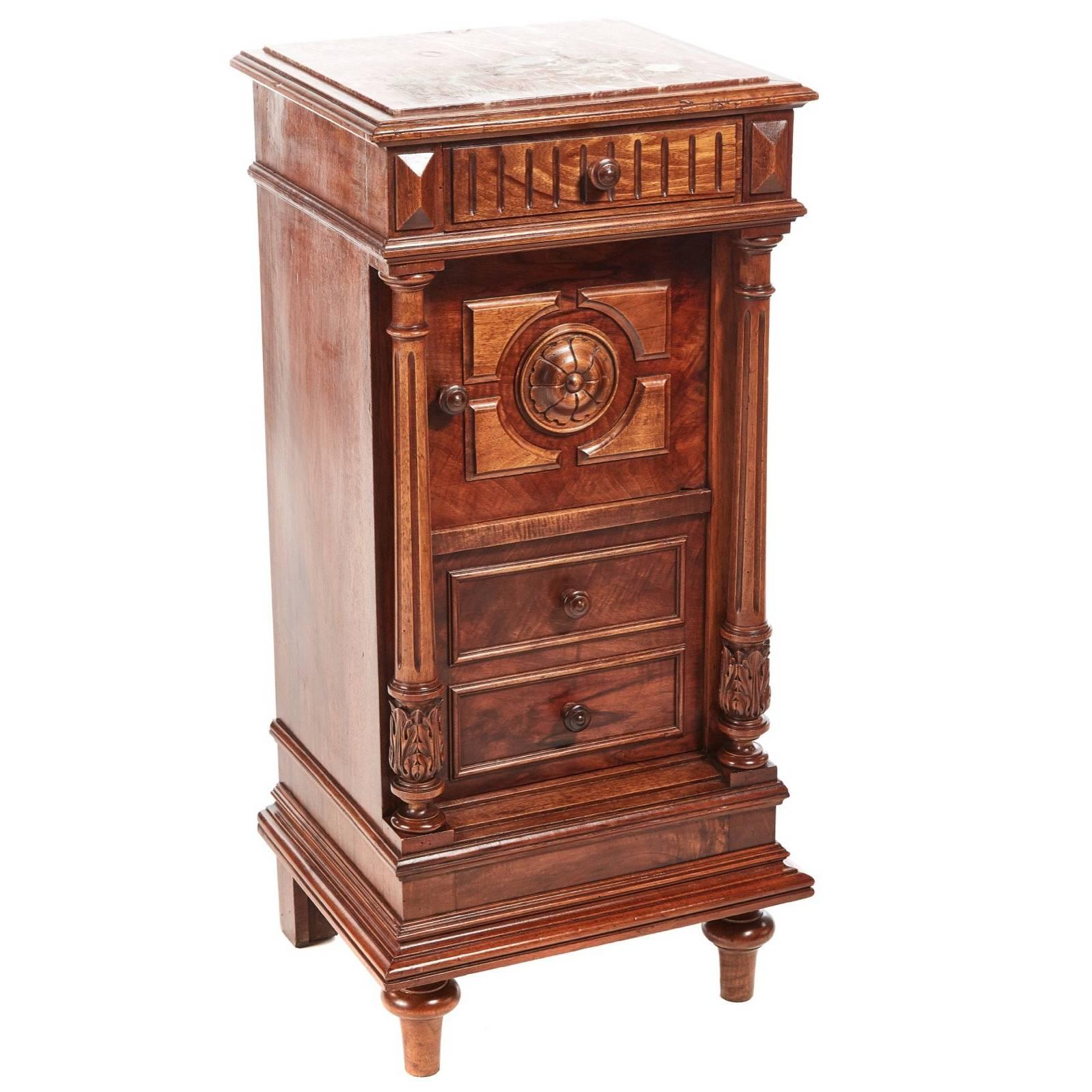 Unusual French Walnut Bedside Cabinet For Sale