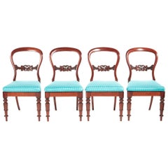 Antique Set of Four Victorian Mahogany Balloon Back Dining Chairs