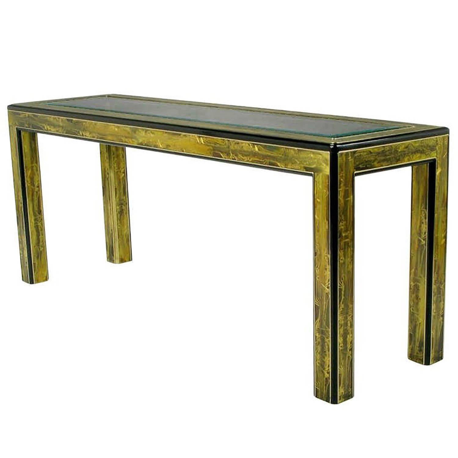 Bernhard Rohne Acid Etched Brass Console Table by Mastercraft