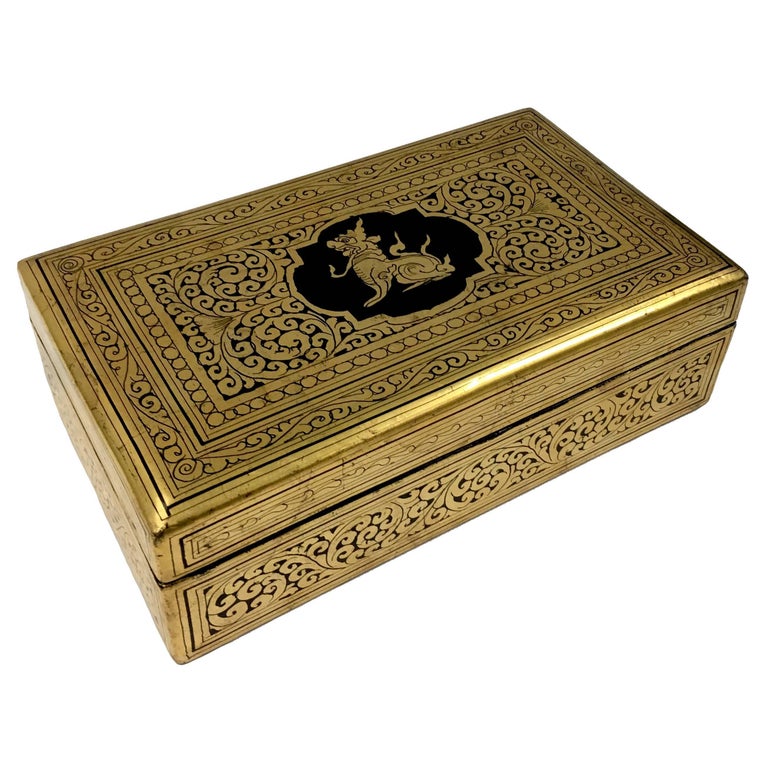 Burmese Gold and Black Lacquer Box at 1stDibs