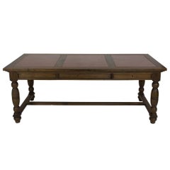 19th Century Oversized Walnut Table with Leather Inserts Top