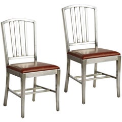 Pair of Aluminum Side Chairs with Leather Seats, circa 1930s