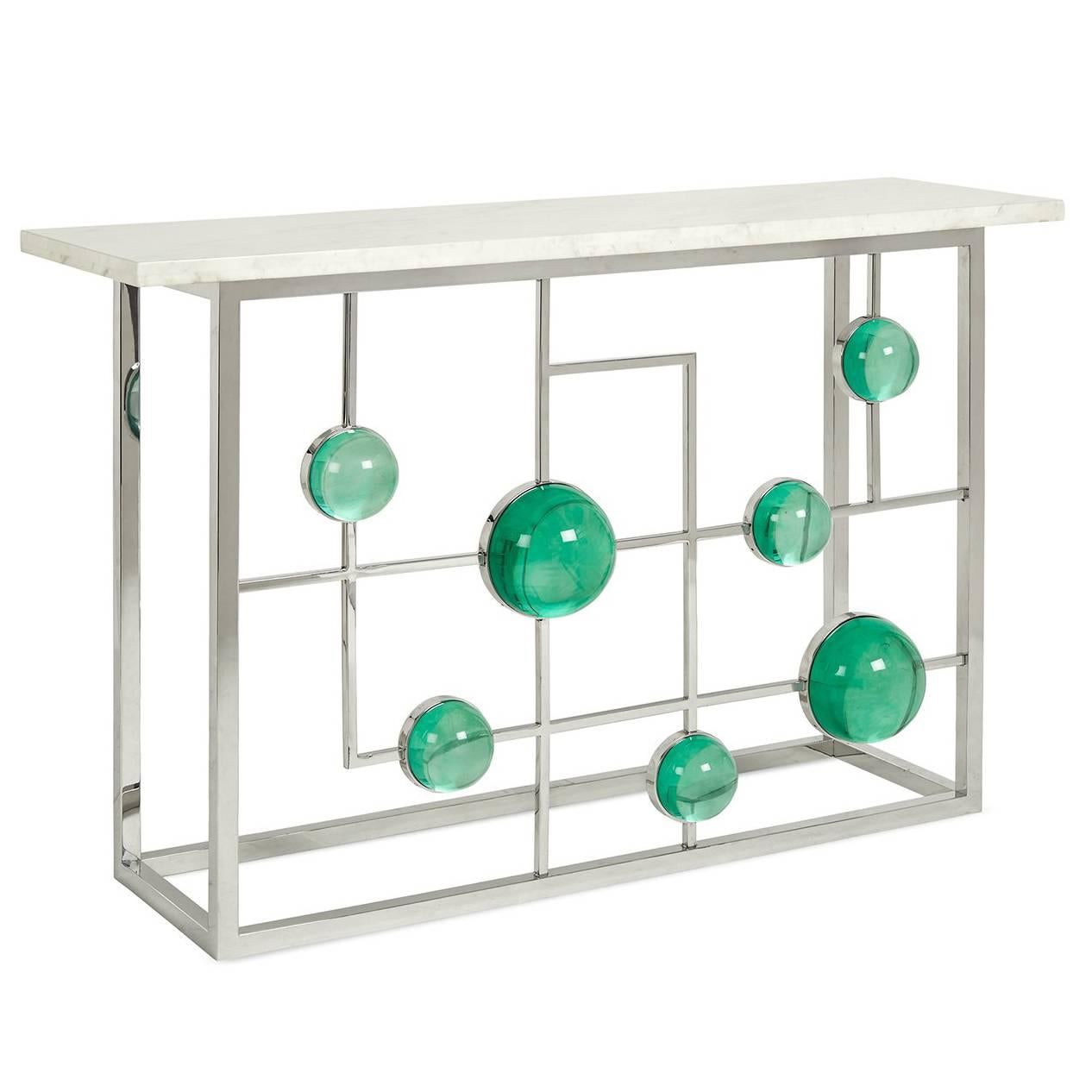 Globo Lucite and Nickel Fretwork Console For Sale