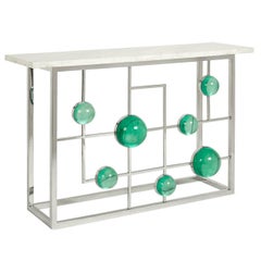 Globo Lucite and Nickel Fretwork Console