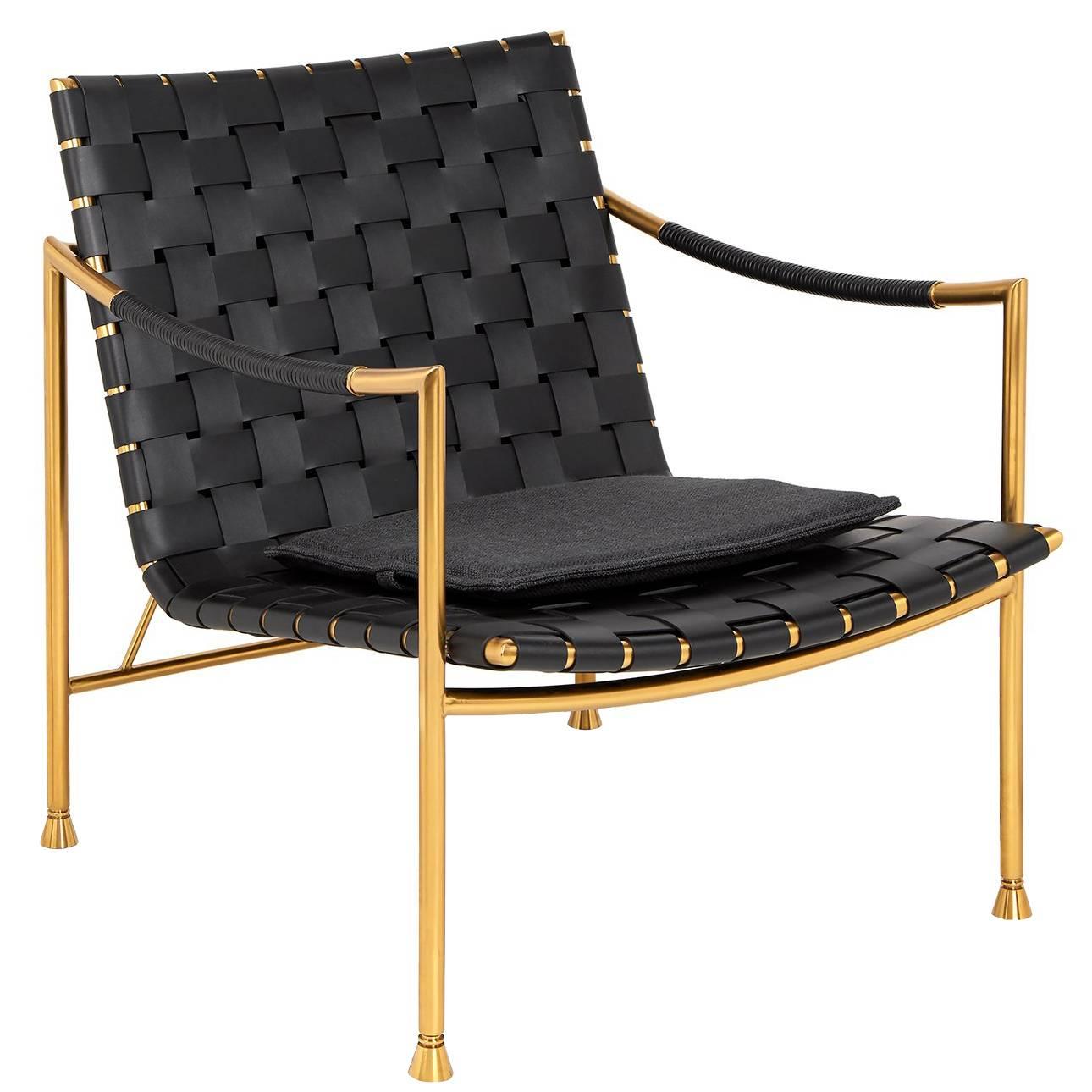 Thebes Leather and Brass Lounge Chair