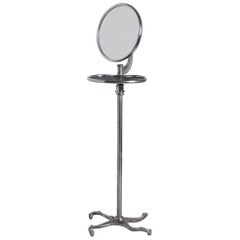 Antique Nickel-Plated Standing Mirror with Shelf, circa 1900