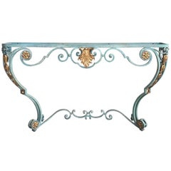 French Wrought Iron Console Table with Scrolling Apron, Without Top, circa 1910