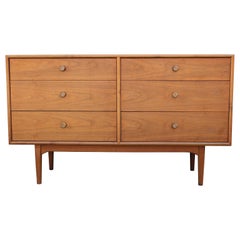 Modern Kipp Stewart for Drexel Six-Drawer Walnut Dresser with Brass Hardware