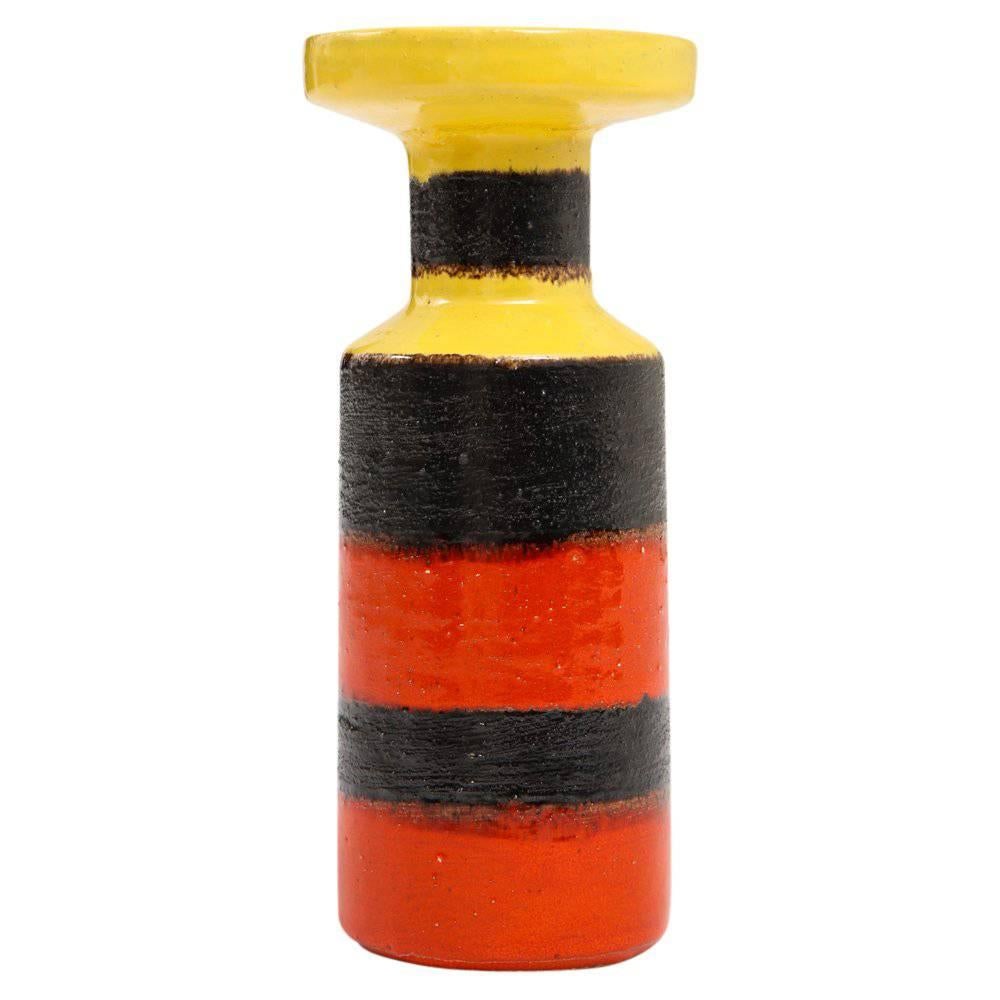 Bitossi Vase, Ceramic Stripes, Yellow Red and Black, Signed