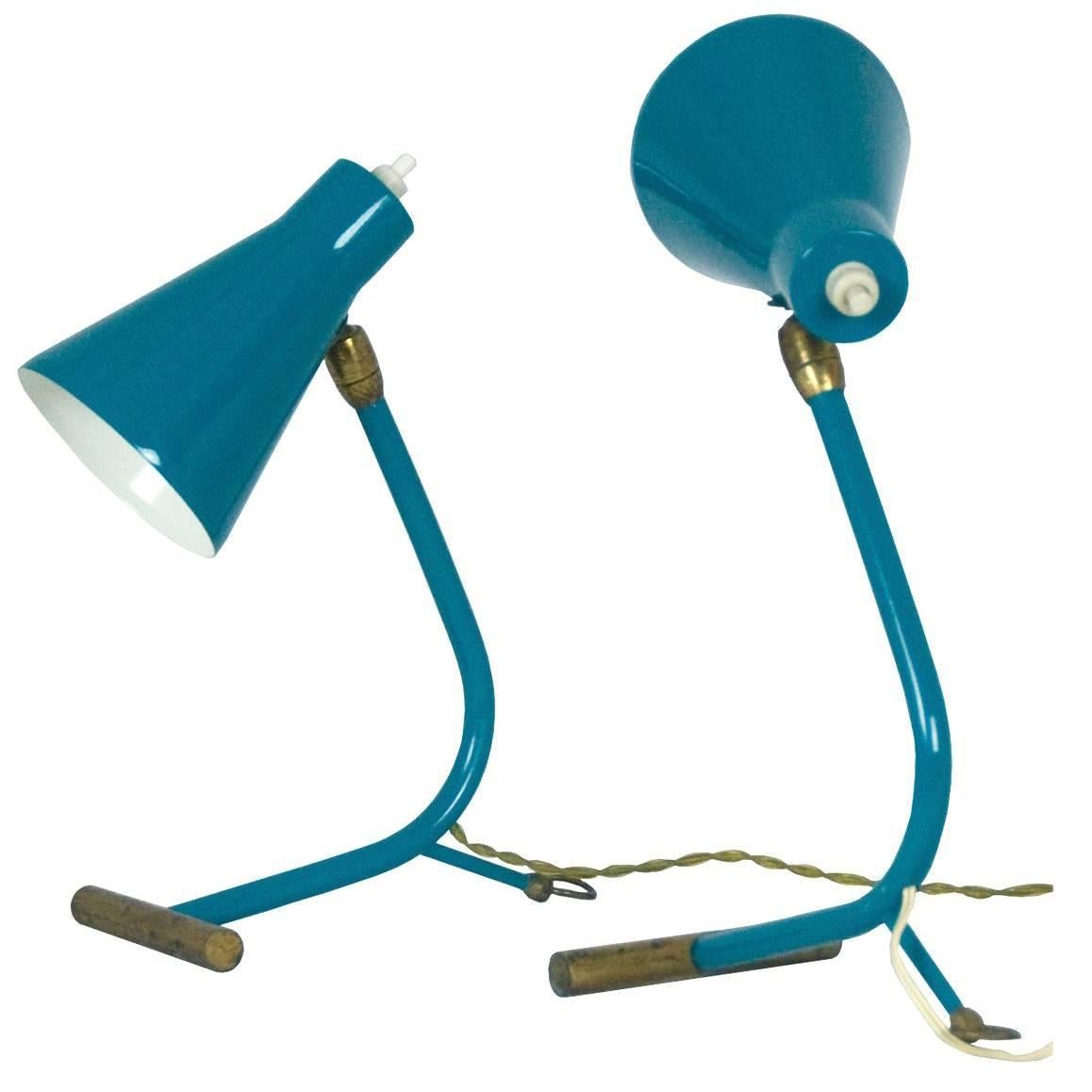 Pair of Midcentury Italian Brass and Metal 1950s Table Lamps