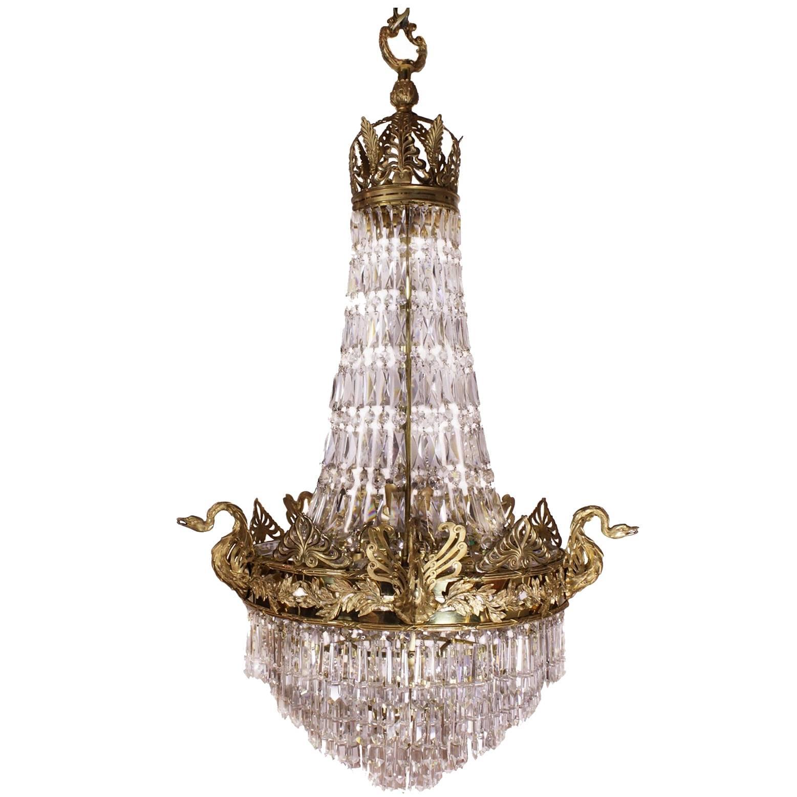 19th Century Chandelier with Swans For Sale