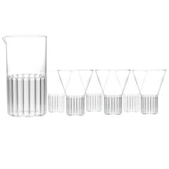 Contemporary Clear handmade Czech Glass Carafe and Six Large Glass Set, In Stock