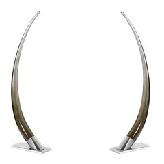 Pair of Giant Tusks in Smoke Lucite and Nickel