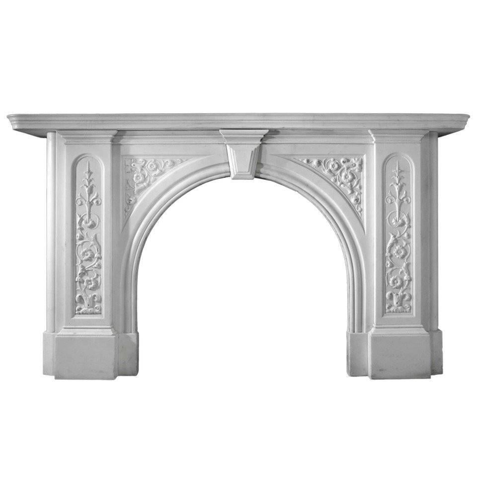 Early Victorian Statuary Marble Mantel with Carved Spandrels