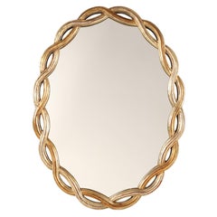 Oval Mirror with Braided Giltwood Frame, circa 1960s