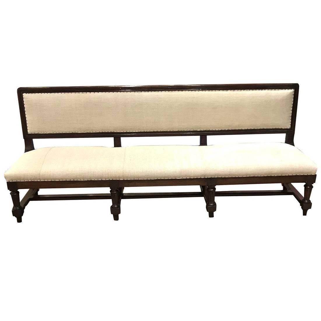 Long Upholstered Bench with Back, Italy, circa 1860