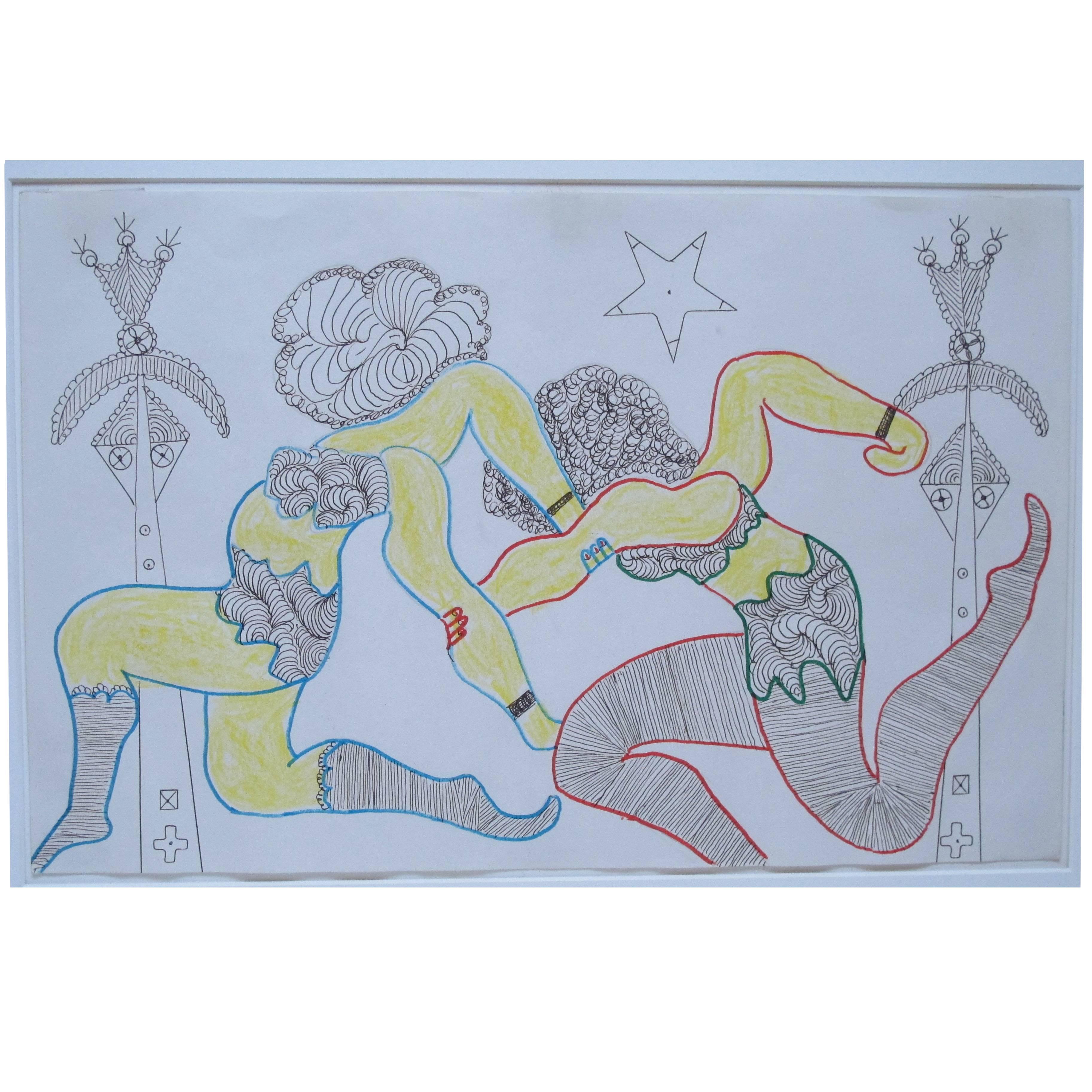 Lewis Smith Drawing of Athletic Dancers For Sale