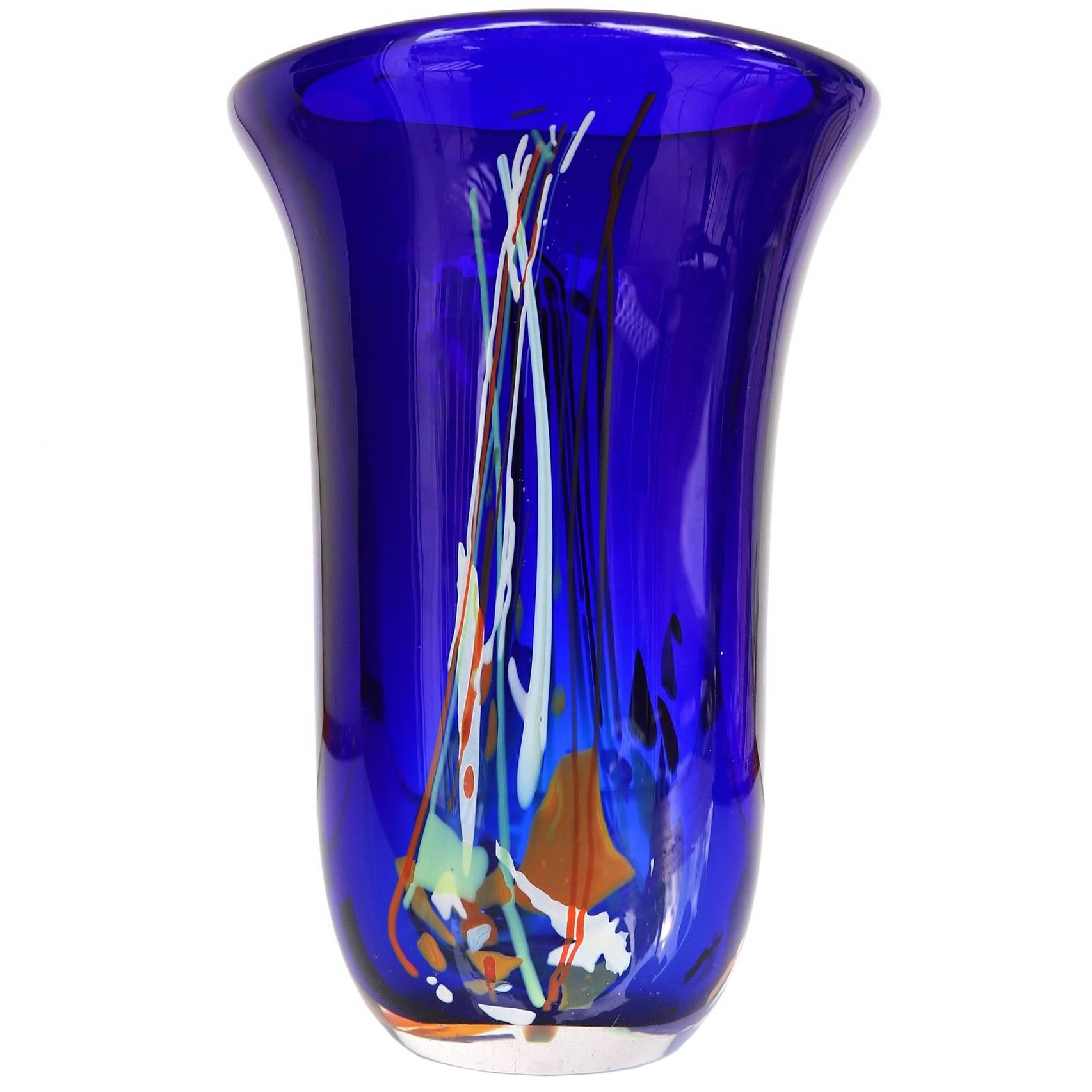 Large Cobalt Blue Handblown Glass Shard Vase