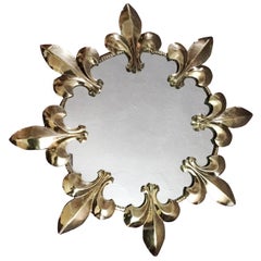 Mid-20th Century Round Wall Mirror Sunburst Fleur-de-Lys, 1970s, France