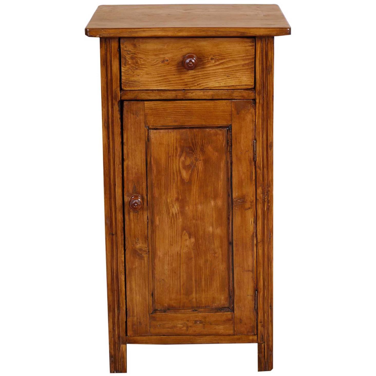 19th Century Country Rustic Tyrolean Nightstand Larch Restored Polished Wax For Sale
