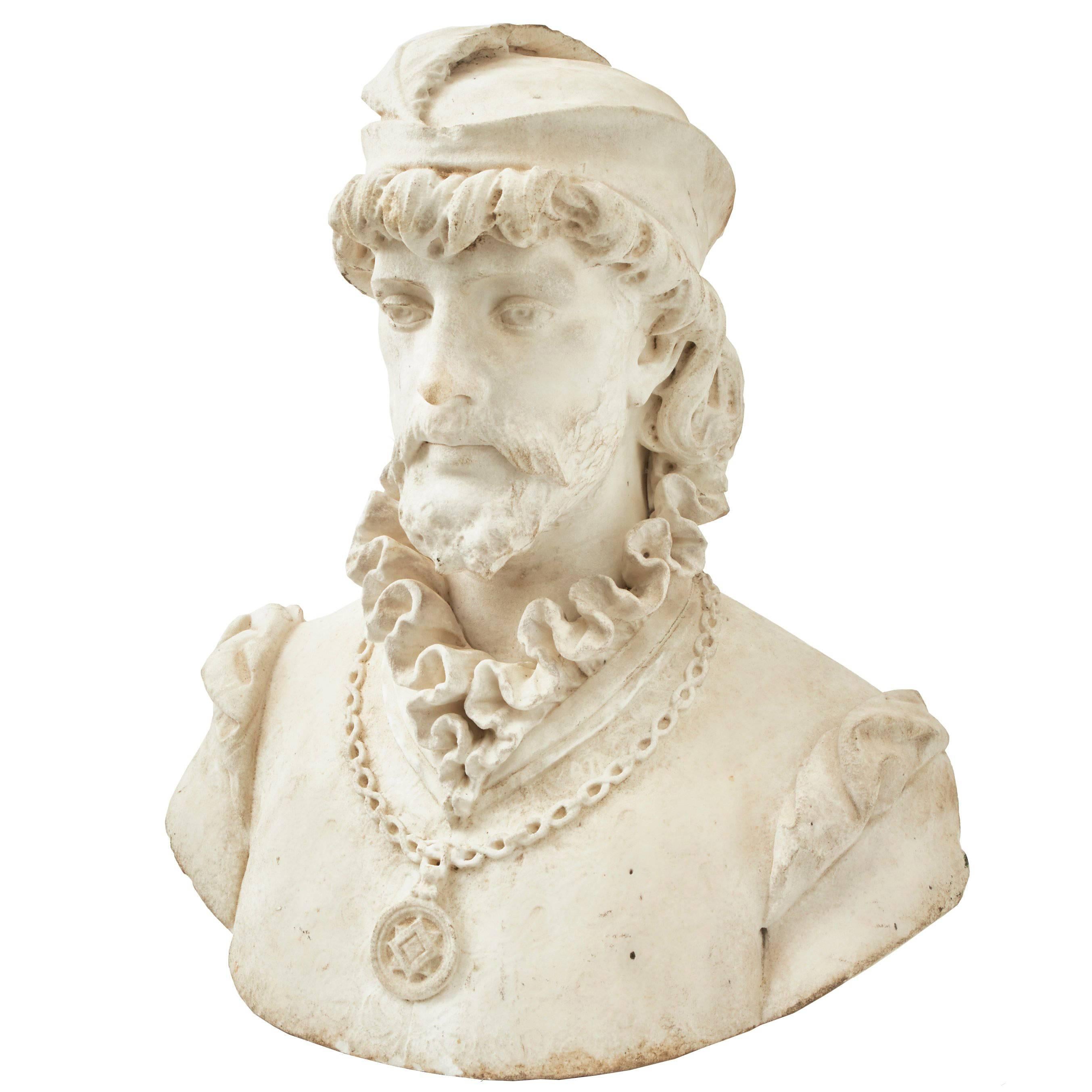Italian Marble Bust of a Renaissance Prince, circa 1850 For Sale