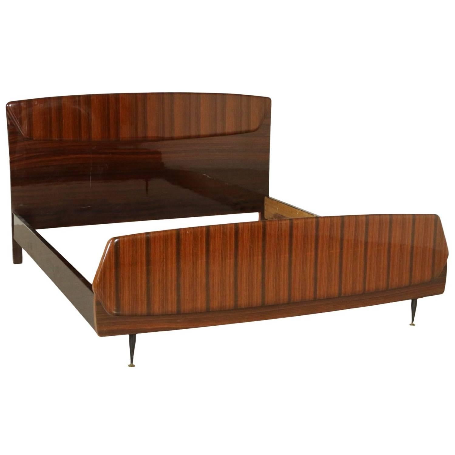Double Bed Rosewood Veneer Vintage Manufactured in Italy, 1950s-1960s