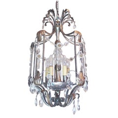 Vintage Florentine Chandelier Crystal and Wrought Iron Lantern by BF Art, Italy