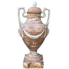 19th-20th Century Large Italian Agateware Neoclassical Style Urn with Lid
