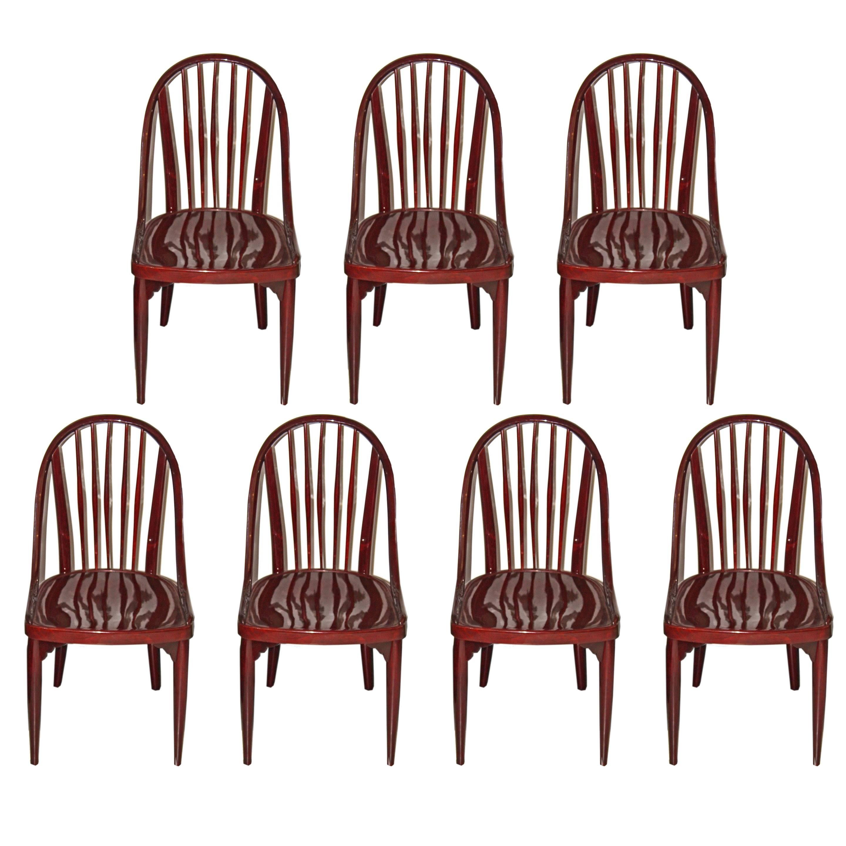 Thonet Bentwood Set Seven Chairs Design by Hoffmann or Prutscher made circa 1925